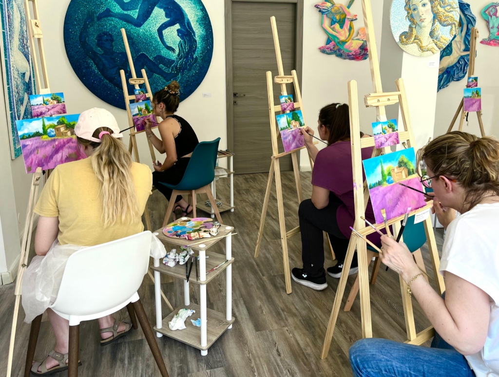 painting course in the studio with students.